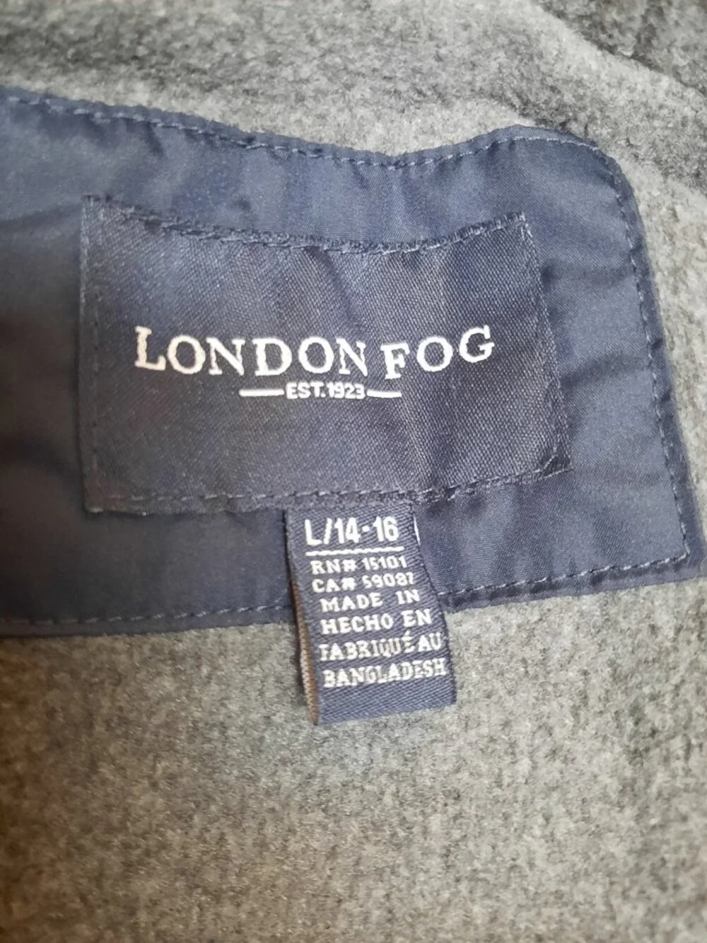 London Fog Boys Hooded Jacket Size L 14/16 Navy Blue Fleece Lined Full Zip Coat - Picture 4 of 11